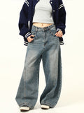 Zingj Washed Machete Design Sense Jeans Men And Women Hip Hop Popular Logo High Street Loose Versatile Wide Leg