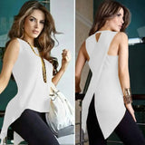Tops and Blouses Sleeveless Ladies Top Female Cross Irregular O-Neck Woman Blouse Shirt Summer Tops for Women 2018