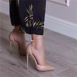 Strap Women D'Orsay Pointed Toe Stiletto Pumps Ladies Solid Dress 12cm High Heel Shoes Black White 10cm 8cm QP121