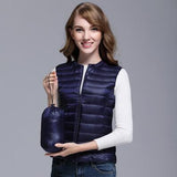 New Women 90% White Duck Down Vest Women Ultra Light Duck Down Vest Jacket Autumn Winter Round Collar Sleeveless