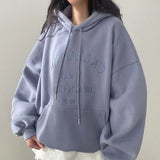 Solid Color Letter Embroidery Oversized HoodieOutfit