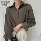 Gray Spring Summer Shirt New Long Sleeve All-match Blouse Coat Women Loose Casual Fashion Solid Shirts Ladies