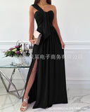 Zingj Wise Hot Style Summer Simple Sleeveless Off The Shoulder Slit Dress