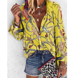 Blouse V-neck Long Sleeve New Design Plus Size Chains Print Loose casual Shirts Womens 2020 Tops And Blouses blusas