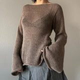 Desire Atmosphere Retro Hollowed-Out Beautiful Back Strap Loose Horn Long-Sleeved Casual Sweater 2023 Early Autumn New