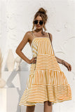 2021 Summer New Fashion Sexy Spaghetti Straps Adjustable Backless Women's Dress Casual Loose Solid Stripe Ladies