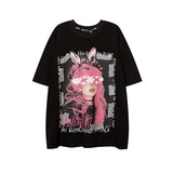 Gothic Emo Graphic T Shirts Women Anime Print Tees Japan Harajuku Oversized Cool Girl Y2K Tops Punk Alt Clothes