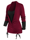 Sleeve Cinched Contrast Faux Twinset T-shirt Gothic Casual Loose Streetwear Women Tops