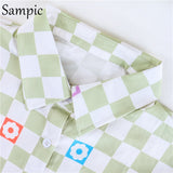 Casual Women Lounge Wear Summer Plaid Tracksuit Shorts Set Short Sleeve Shirt Tops And Mini Shorts Suit Two Piece