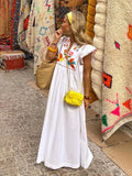 Flower Print Loose Long Dress For Women Elegant V Neck Flying Sleeve Casual Vestido New Summer Fashion Lady Vacation