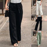 High Waist Straight Trousers Summer Casual Elastic Waist Lace-up Wide Leg Pants Harajuku Solid Ankle-length Length