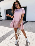 2020 Summer New Fashion Sexy O Neck Women's Dress Casual Loose Solid Short Sleeve Ruffle Patchwork Ladies Dresses