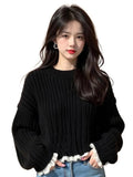 Heavy Industry Black Lace Sleeve Thick Line Sweater Women 2025 New Lazy High-End Feeling Small Knitted