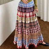 Boho Plaid Patchwork Long Skirt- Outfit