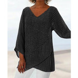 Elegant Striped Cross Criss Blouse Casual Long Sleeve V Neck Linen Baggy Shirt Vintage Linen Tunic Tops
