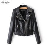 Women Motorcycle Faux Leather Jackets Ladies Streetwear Black Coat Long Sleeve Autumn Biker Zippers