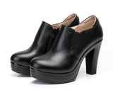 2021 Round Toe Genuine Leather Women's Shoes Women Fashion High Heels Autumn Winter Ankle Boots Black Plus Size