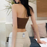 Spring 2024 New Women's Clothing Solid Color Sexy Strap Hanging Neck Folded Body Open Umbilical