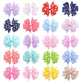 Printed Flower Hair Bows With Clip For Baby Girls Grosgrain Ribbon Boutique Hair Clip Barrettes Hair Accessories