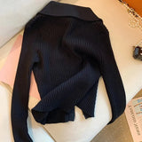 Black Ribbed Gold Button Zipper Cardigan- Outfit