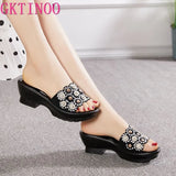 Women Slipper's 2021 Ladies Summer Slippers Shoes Women Wedges Heels Fashion Rhinestone Summer Shoes Geuine