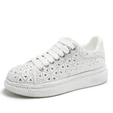 2025 New Full Of Men's And Women's Shoes Thick-Soled Sports Old Dad Shoes Women's Casual Single Shoes Water Drilling Wheat-Mei