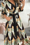 Women Summer Long Dress Short Sleeve V Neck Solid Vintage Elegant Chic Shirt Dress With Belt Office Ladies Party