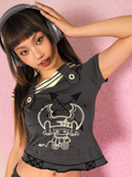 Shoulder Sexy Vintage Print Tee Shirts Summer Y2k Aesthetic Button Tshirts Women Slim Harajuku Streetwear Grunge Cropped