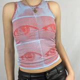 Eyes Printed Tank Tops 90s Vintage Fashion Streetwear Sleeveless Crop Top Women Vintage Sweats Vest Y2K