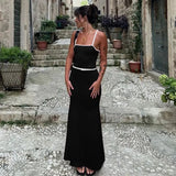 Contrast Spaghetti Strap Bodycon Maxi Dress- Outfit