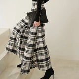 Office Korean Plaid Pant High Waist Trousers Capris 2021 New Fashion Women Casual Wide Leg Pants Female Autumn