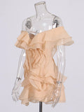 High-Level Temperament Short Dress 2025 New Lotus Leaf Side Shoulder Design Waist Thin Dress Dress
