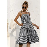2021 Summer New Fashion Sexy Spaghetti Straps Adjustable Backless Women's Dress Casual Loose Solid Stripe Ladies