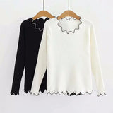 Edge Striped Knitted Sweater Women Loose Elastic Large Size Long Sleeve Bottoming Sweater Pullover Female Spring