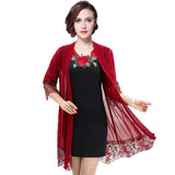 2 Pieces Women Dress 2019 Summer Floral Embroidery Lady Dress Tunics Vestidos Robe Femme Red Black Gray XL~3XL 4XL Plus