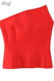 Red Corset Top Woman Off Shoulder Tops For Women Bustier Asymmetric Crop Top Woman Party Night Backless Lingerie Sexy