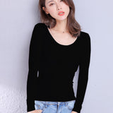 2022 Brand New Cotton Women's T-shirt Long-sleeved Solid Color Women T-shirts Leisure Woman T shirt for Female Tops