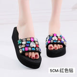 Shoes Women 2019 Summer High Platform Sandals Wedge Flip Flops Slope Handmade Slippers Female Crystal Flower