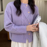 Zingj Spring New Korean Department Temperament Elegant Loose Sweater Coat Irregular Round Collar Twist Knitting Cardigan Female-Outfit
