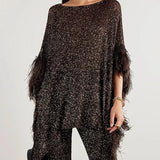 Zingj Summer New Fashion Heavy Industry Sequin Tassel Temperament Socialite Pants Suit-Outfit