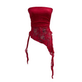 Thai Hottie Sexy Hollow Lace Tradious Sleeveless Top Irregular Ribbon Vest