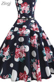 Print Vintage Dress Women Summer Pin Up Retro 50s Rockabilly Sleeveless A-Line Midi Party Dresses
