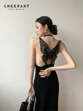 Backless Butterfly Elegant Long Sexy Dress Women Summer Spaghetti Strap Black Bodycon Ladies Midi Night Club
