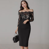 Stitching Lace Sexy Dress 2025 New Korean Style Temperament Medium-Long Bag-Buffet