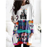 2020 Autumn Winter Halloween Fashion Women's Mini Dress Casual O Neck Long Sleeve Pocket Ladies Pumpkin Print