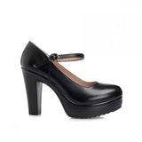 Genuine Leather shoes Women Round Toe Pumps Sapato feminino High Heels Fashion Black Work Shoe Plus Size