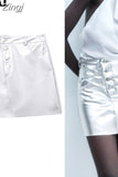 Silver Mini Skirts For Women Faux Leather High Waist Short Skirt Woman Fashion Pockets Streetwear Y2k Women's Summer