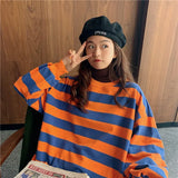 Harajuku Winter Hoodie Women Loose Korean Style Sweatshirt Autumn Streetwear Stripe Hoodies Pullovers Large