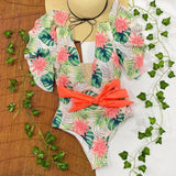 Off The Shoulder Ruffle One Piece Swimsuit 2021 New Swimwear Women Swimsuit Deep-V Bathing Suits Beach Wear Swim