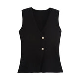New Gold Button Knitted Vest Small Folding Splicing Skirt